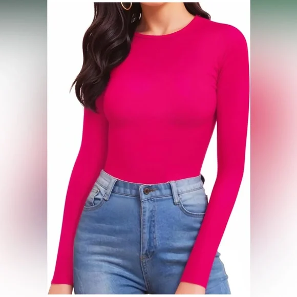 Mangopop Women's Pink Long Sleeve Bodysuit - Picture 2 of 3